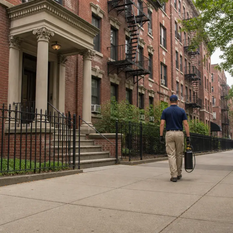 Pest control professional inspecting an apartment for common pest problems
