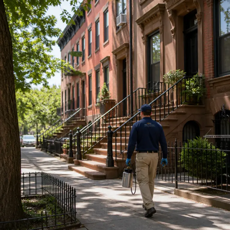 Pest control professional inspecting a residential apartment for common pests