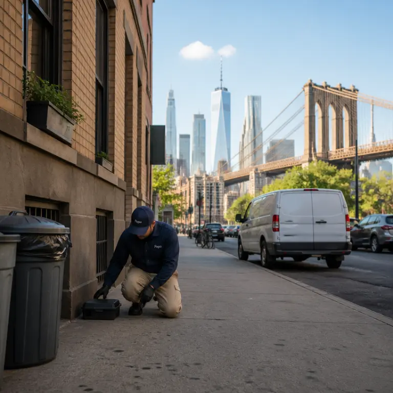 Professional rat control inspection in a Brooklyn property