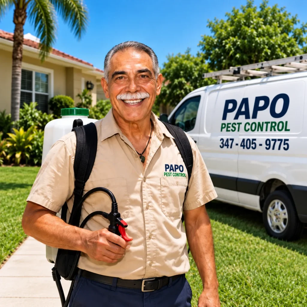 Papo Pest Control technician and service vehicle